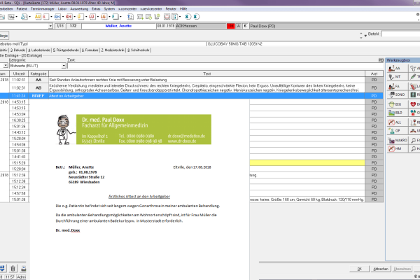Screenshot Demo-Bildschirm Online-Arztbrief